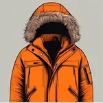 Orange parka with dark brown faux-fur trim on the hood image